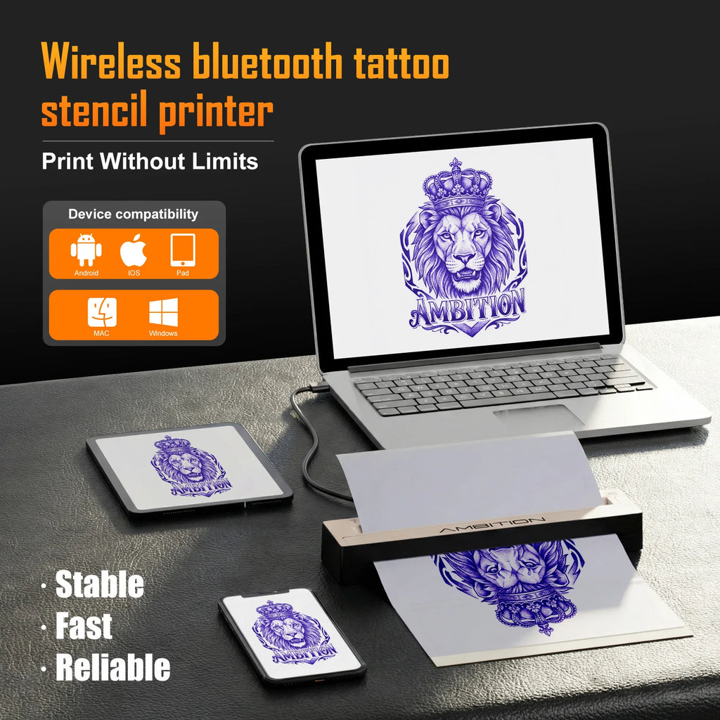 Ambition Wireless Thermal Tattoo Stencil Printer — A4 Bluetooth (Android/iOS/PC)
