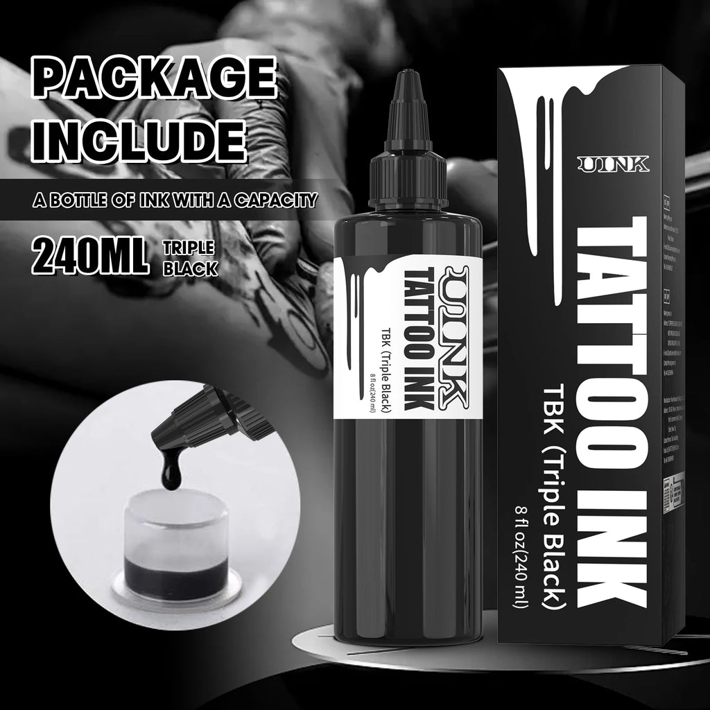 Professional Black Tattoo Ink — 240ml Triple Black