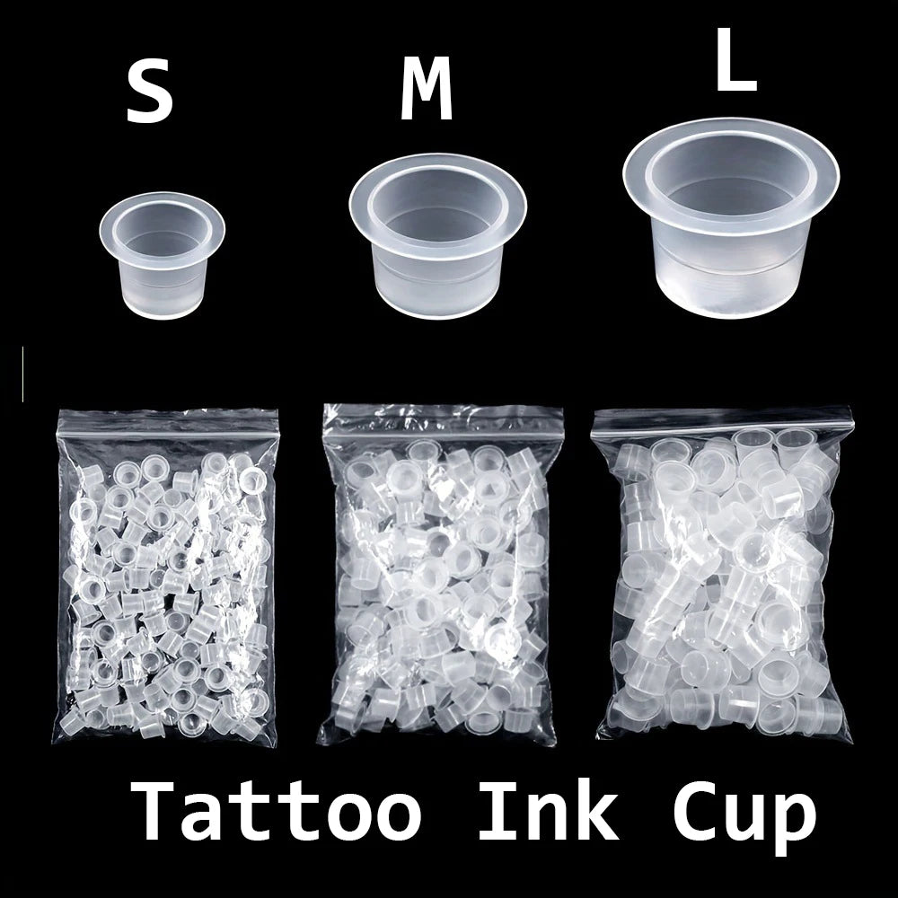 Disposable Tattoo Ink Caps — S/M/L Clear Plastic Cups (100/1000pcs)