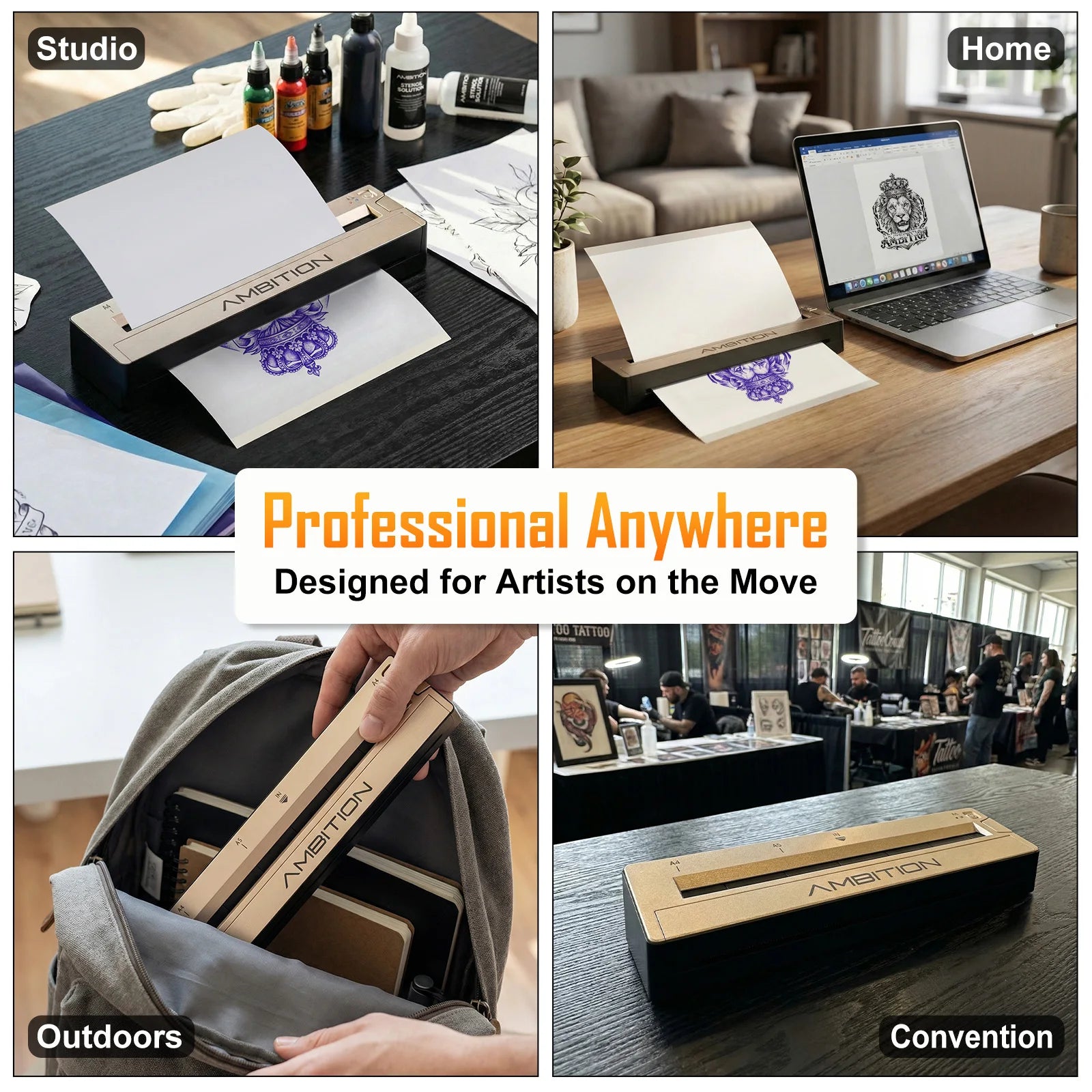 Ambition Wireless Thermal Tattoo Stencil Printer — A4 Bluetooth (Android/iOS/PC)