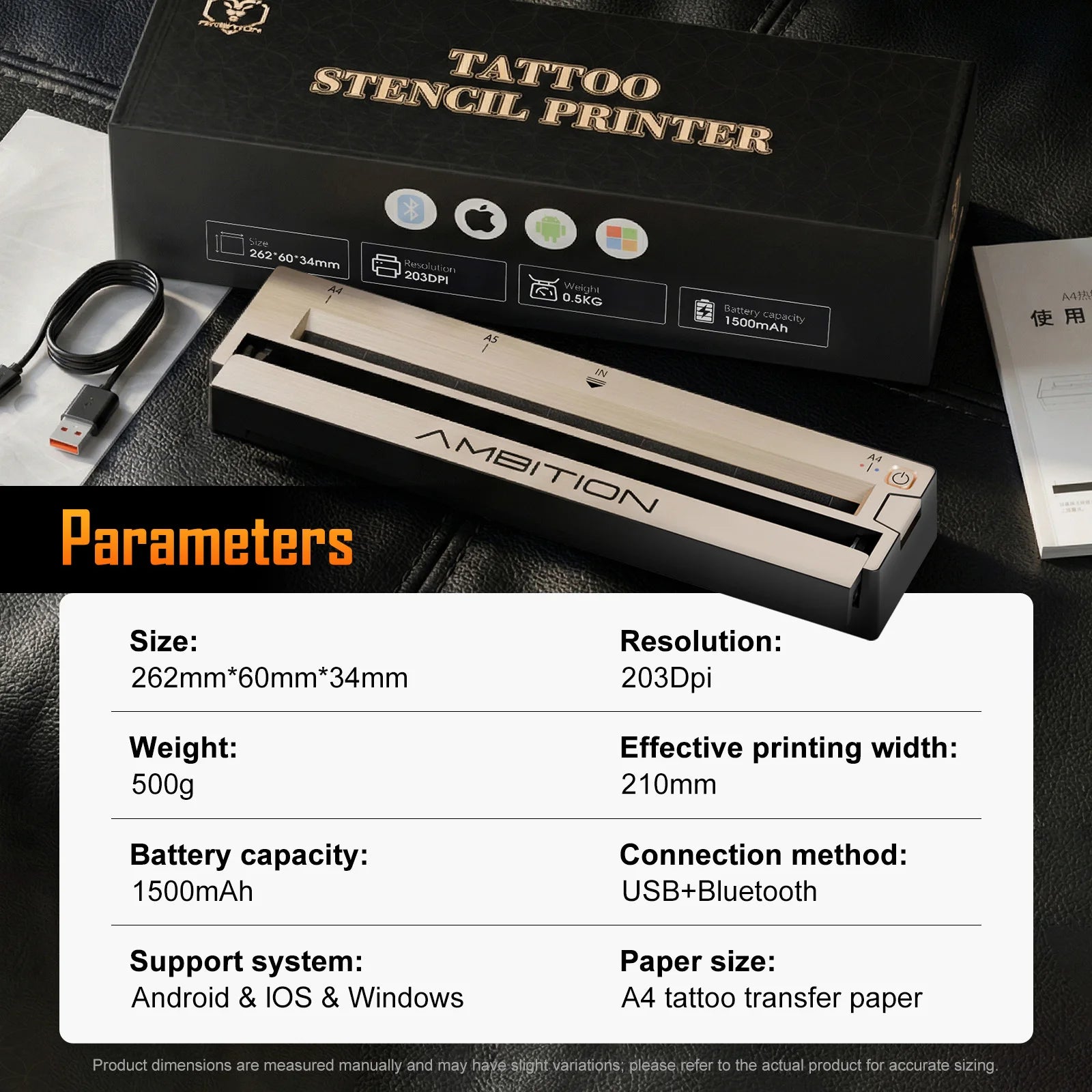 Ambition Wireless Thermal Tattoo Stencil Printer — A4 Bluetooth (Android/iOS/PC)