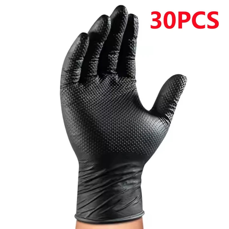 Heavy Duty Black Nitrile Gloves 8mil — Diamond Grip Tattoo & Mechanic (10/30/50pcs)