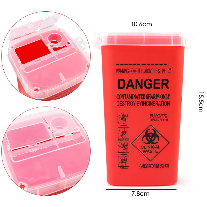 Disposable Sharps Container – 1L Tattoo Needle Waste Box | 1 or 3pcs