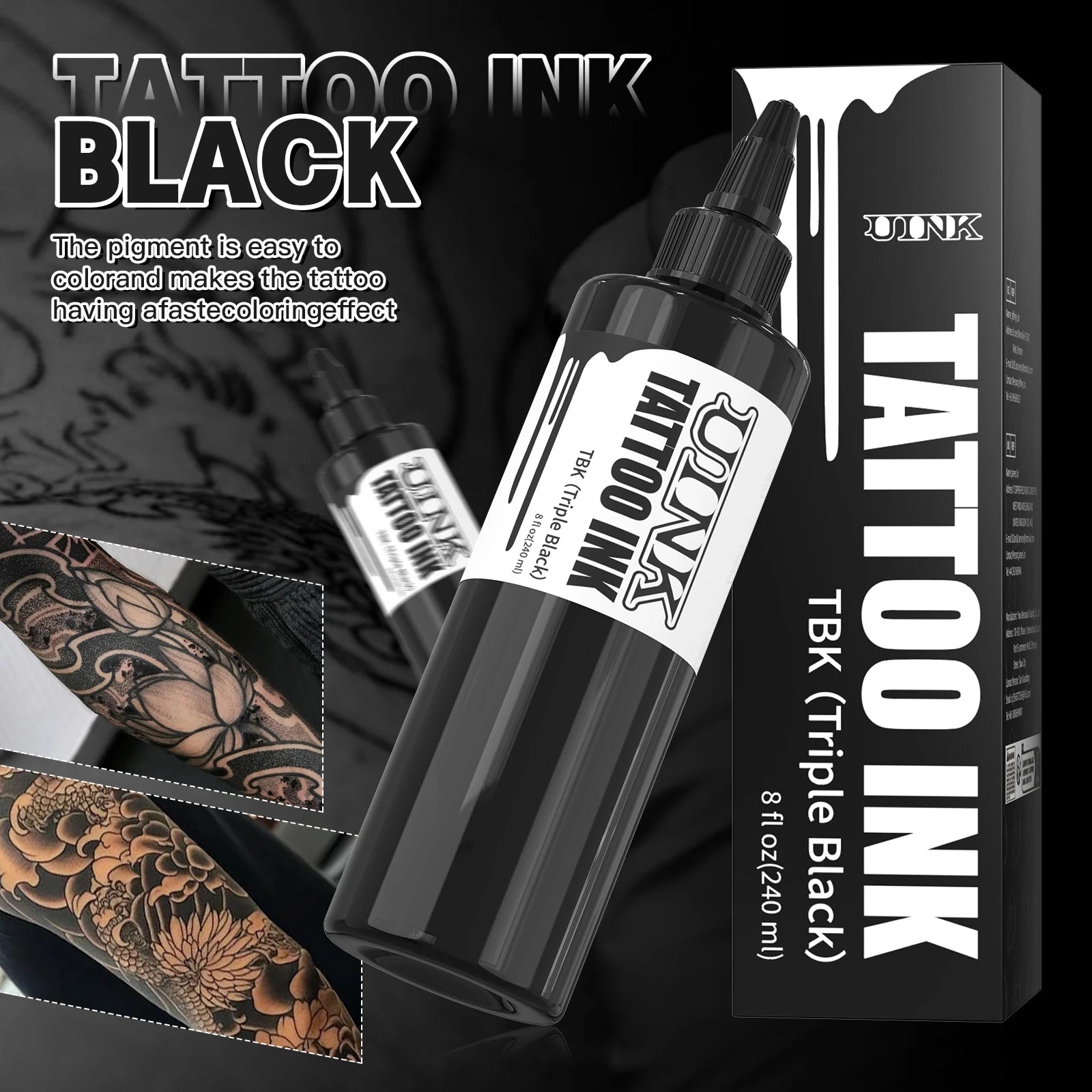 Professional Black Tattoo Ink — 240ml Triple Black