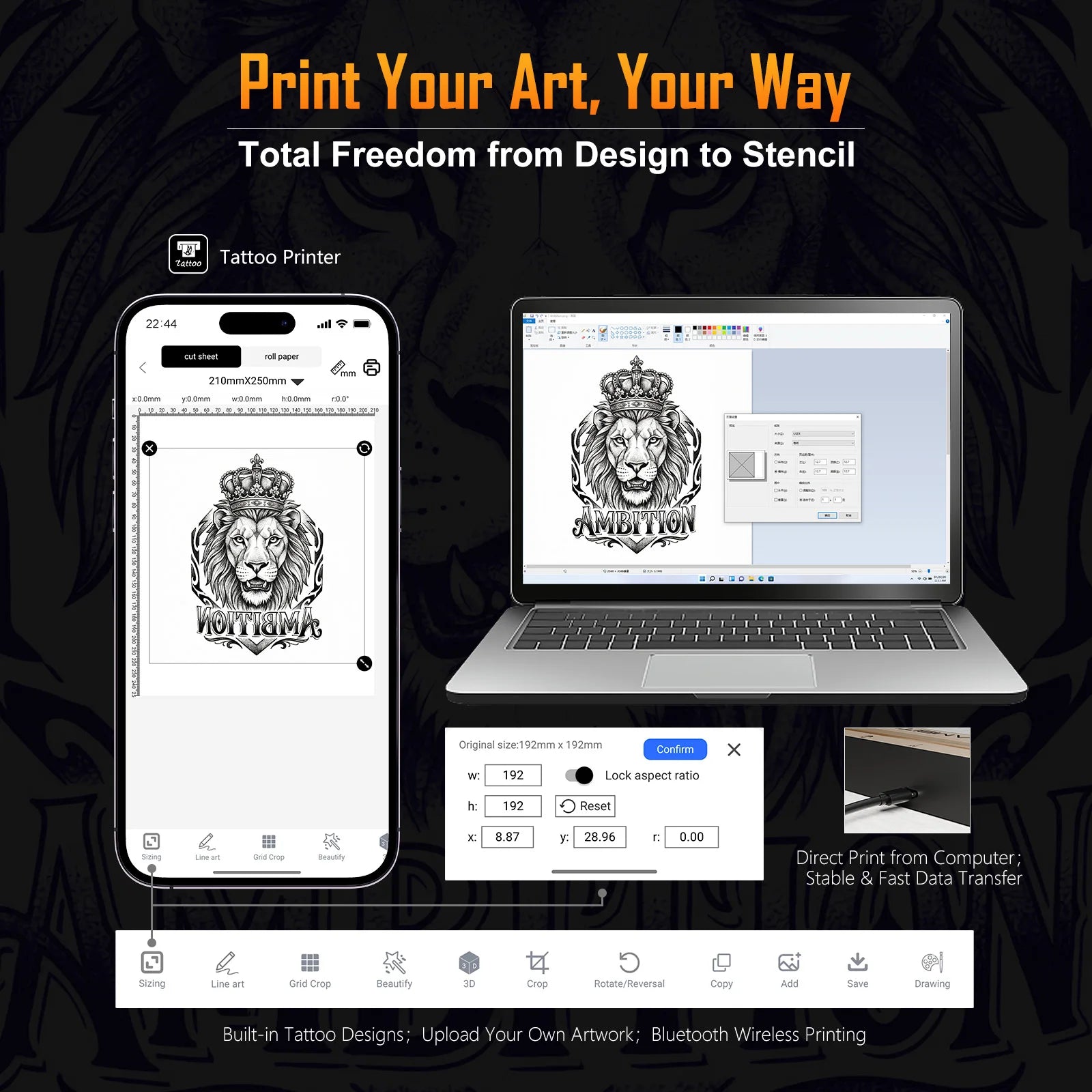 Ambition Wireless Thermal Tattoo Stencil Printer — A4 Bluetooth (Android/iOS/PC)