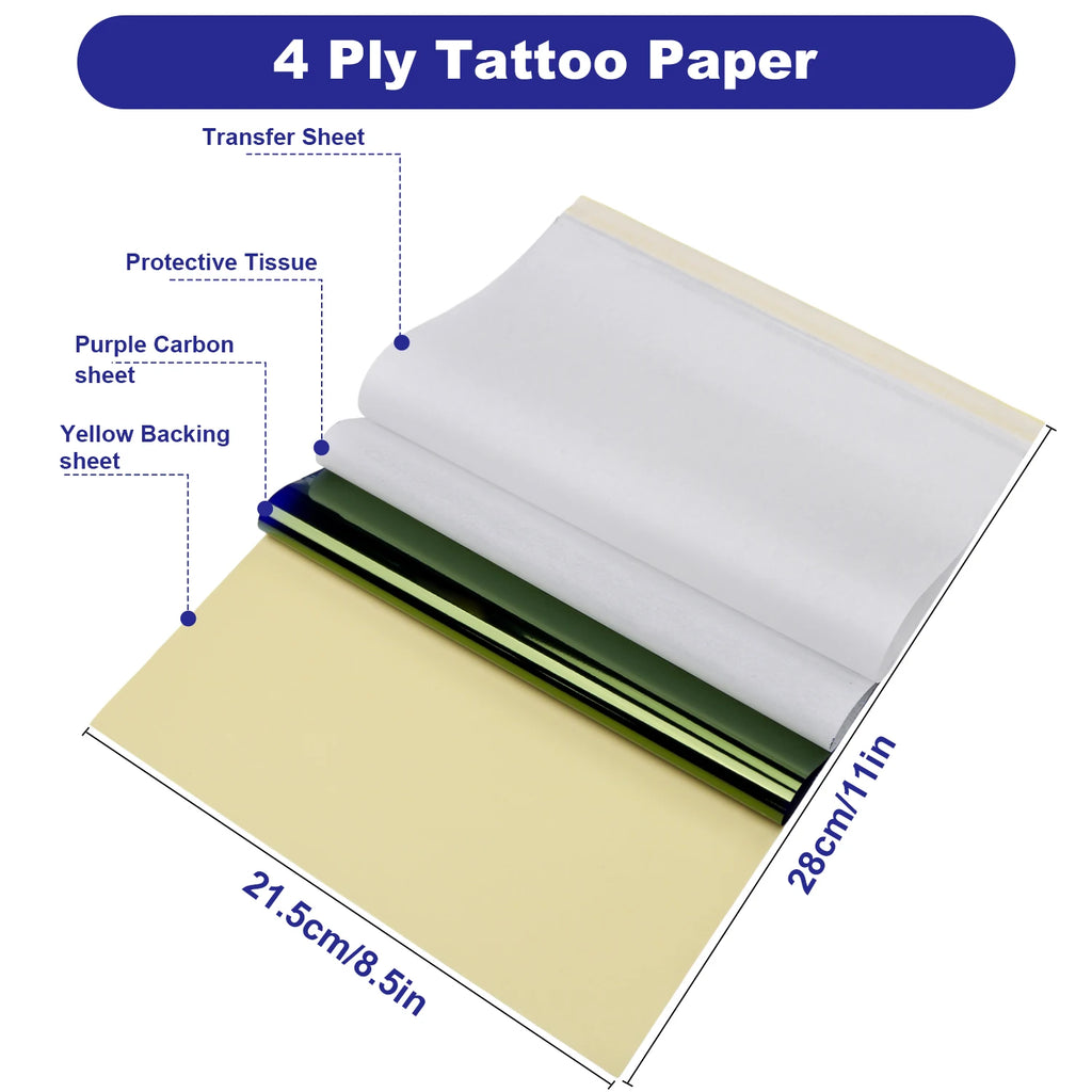 Tattoo Transfer Stencil Paper A4 — 4-Layer Thermal Carbon Paper (20/50/100pcs)