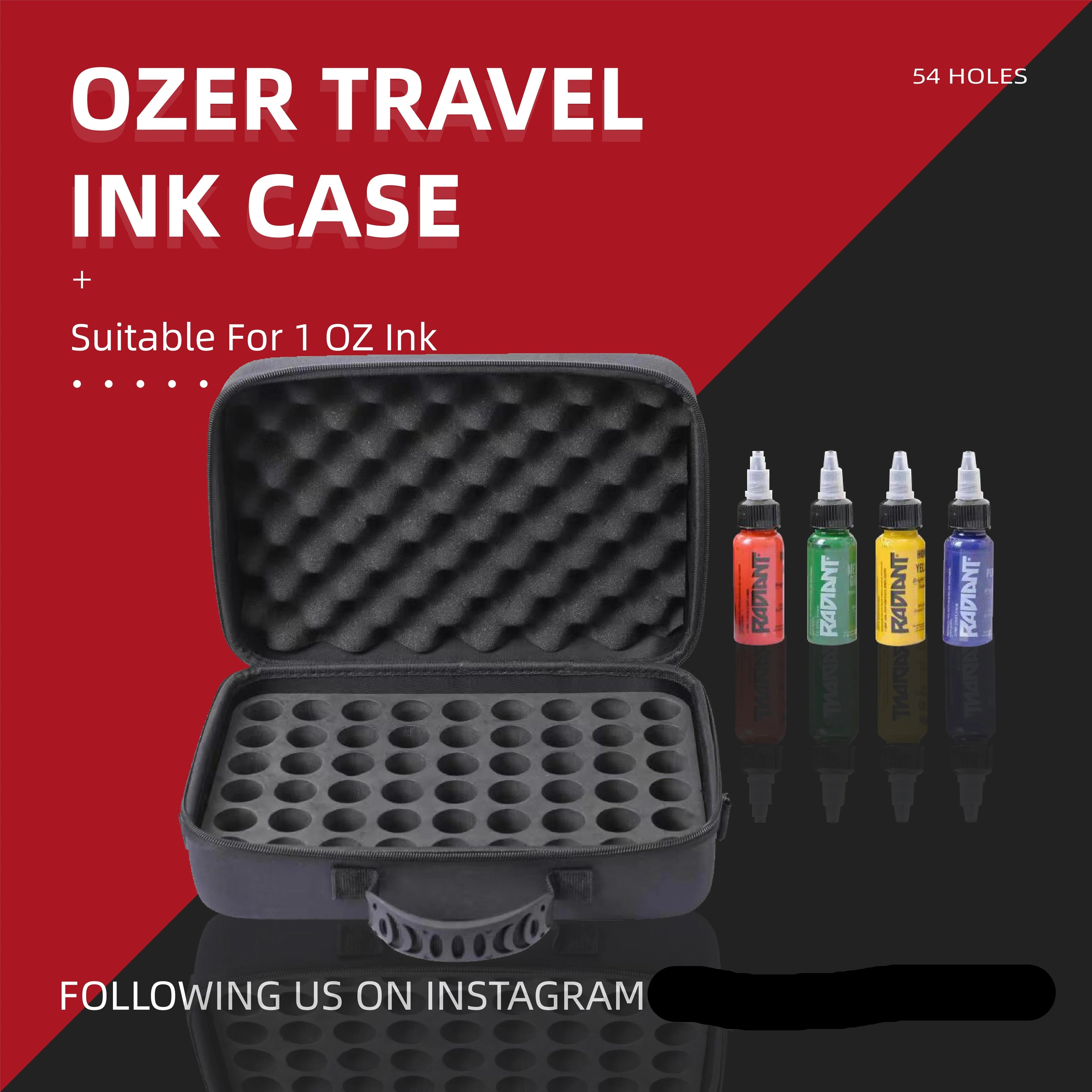 Tattoo Ink Storage Case — 54 Bottle Capacity, PU Memory Foam (Travel & Studio)