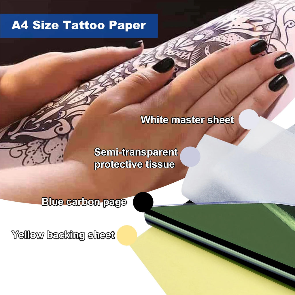 Tattoo Transfer Stencil Paper A4 — 4-Layer Thermal Carbon Paper (20/50/100pcs)
