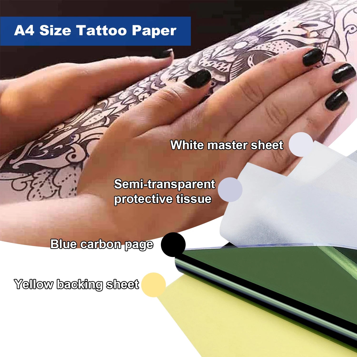 Tattoo Transfer Stencil Paper A4 — 4-Layer Thermal Carbon Paper (20/50/100pcs)