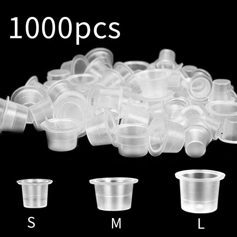 POSEIDON Tattoo Ink Cups 1000pcs — Disposable Clear Plastic Pigment Holder (S/M/L)