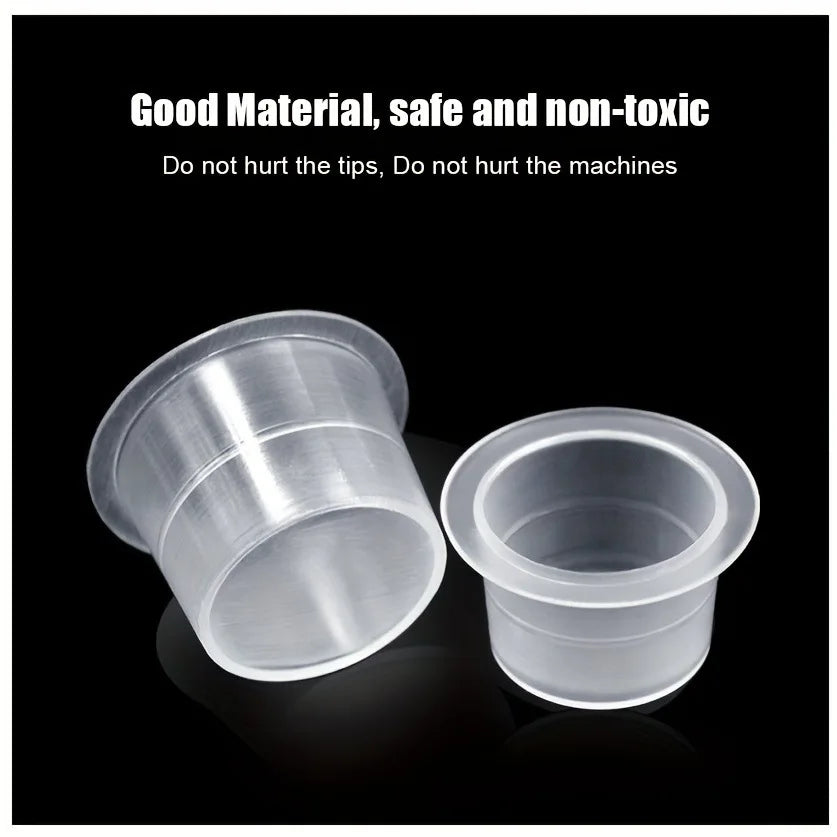 Disposable Tattoo Ink Caps — S/M/L Clear Plastic Cups (100/1000pcs)