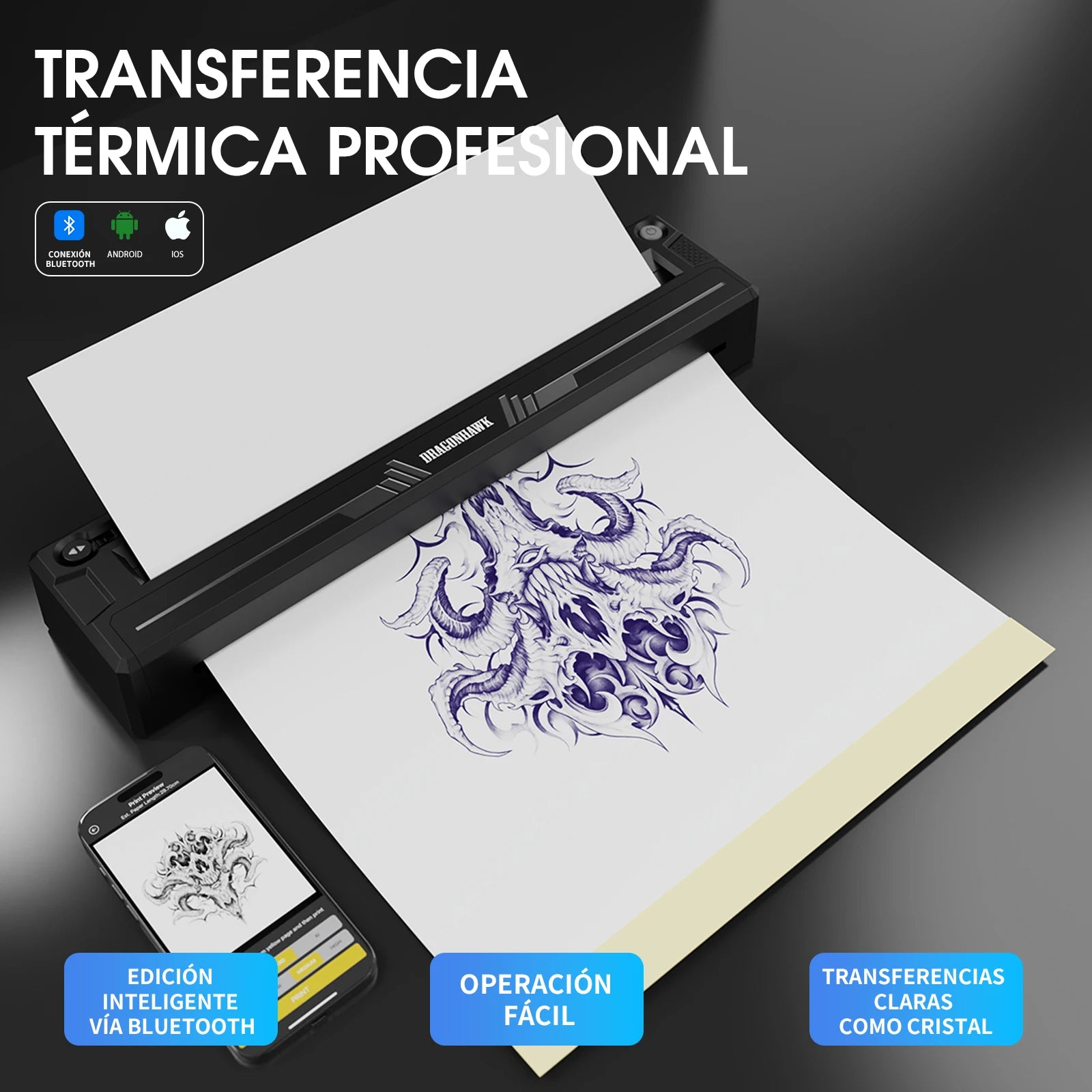 Dragonhawk L3 Complete Tattoo Kit — Wireless Machine + Thermal Printer (Beginner & Pro)
