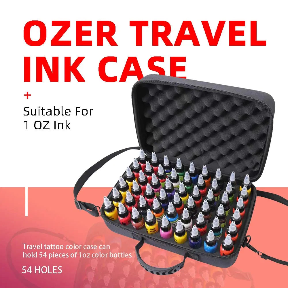 Tattoo Ink Storage Case — 54 Bottle Capacity, PU Memory Foam (Travel & Studio)