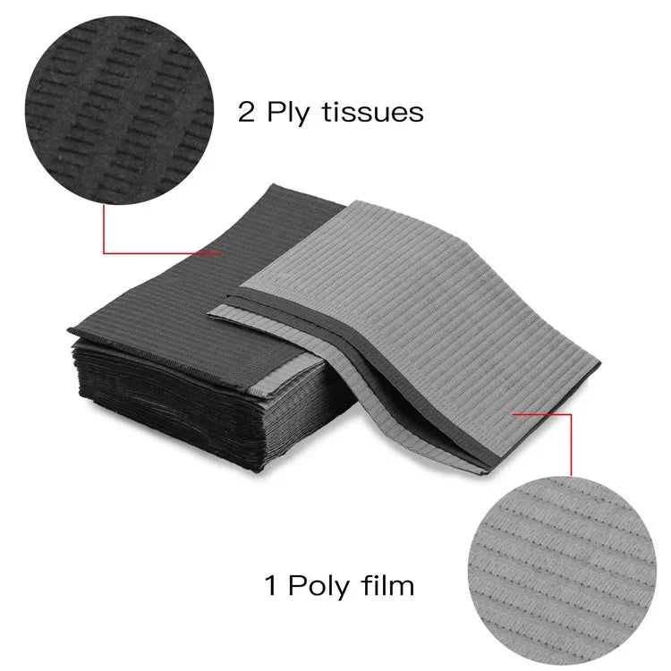 Black Disposable Tattoo Cleaning Wipes & Table Bibs — Waterproof (20/50/125pcs)