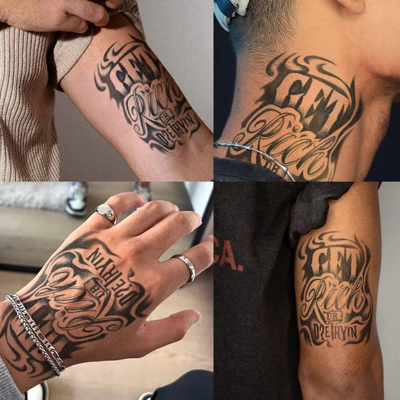 Get Rich Or Die Trying. Semi-Permanent Tattoo for 1 to 2 weeks.