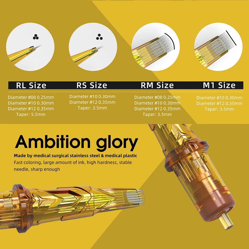 Ambition Glory Tattoo Cartridge Needles – 20pcs | RL RS RM | 0.25 / 0.30 / 0.35mm