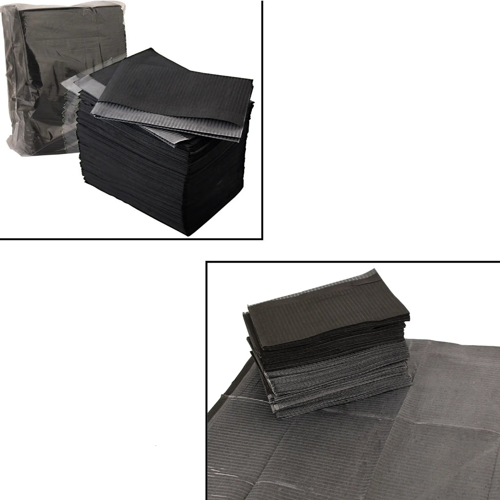 Black Disposable Tattoo Cleaning Wipes & Table Bibs — Waterproof (20/50/125pcs)