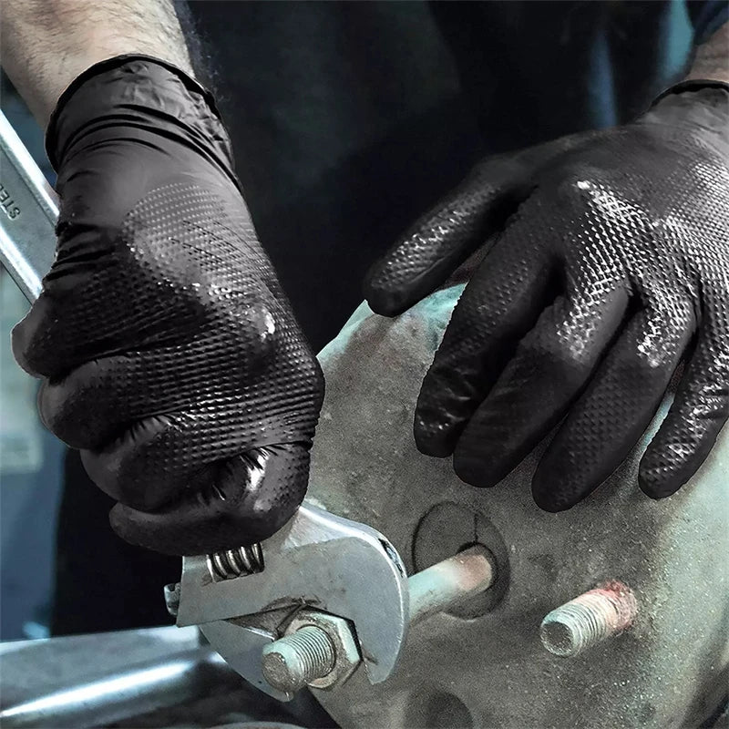 Heavy Duty Black Nitrile Gloves 8mil — Diamond Grip Tattoo & Mechanic (10/30/50pcs)