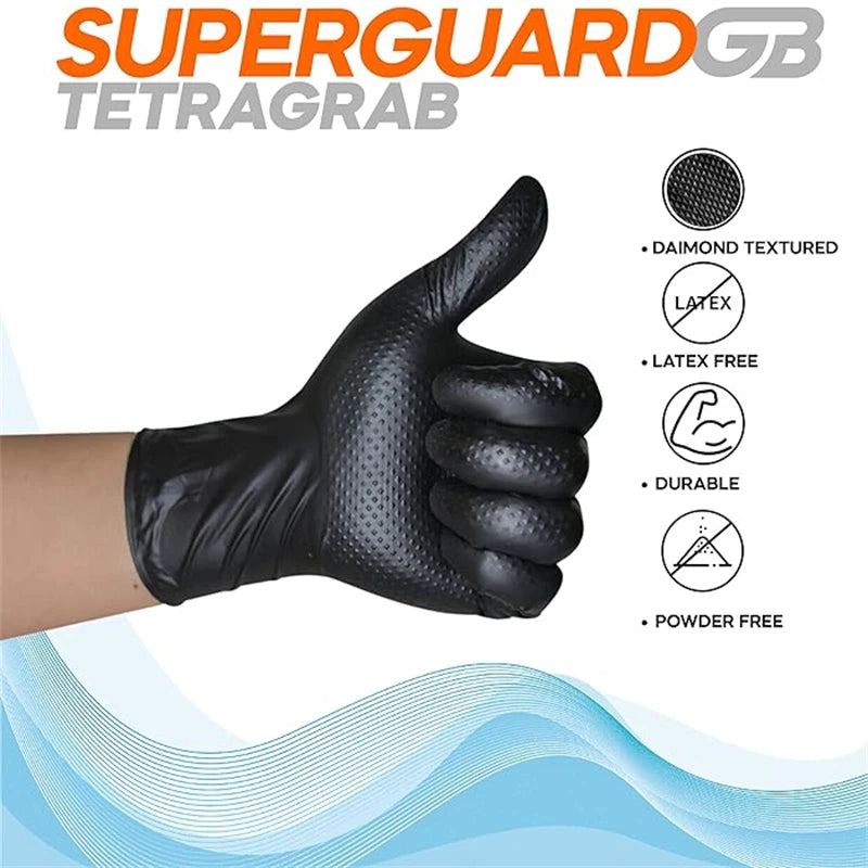 Heavy Duty Black Nitrile Gloves 8mil — Diamond Grip Tattoo & Mechanic (10/30/50pcs)