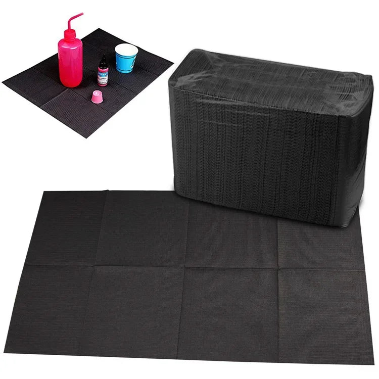 Black Disposable Tattoo Cleaning Wipes & Table Bibs — Waterproof (20/50/125pcs)