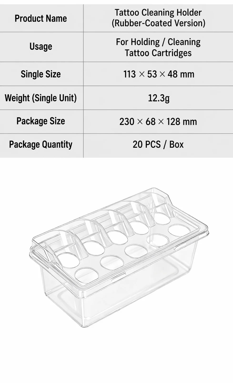 Disposable Tattoo Cartridge Needle Tray – 10 & 20pcs | Transparent Plastic