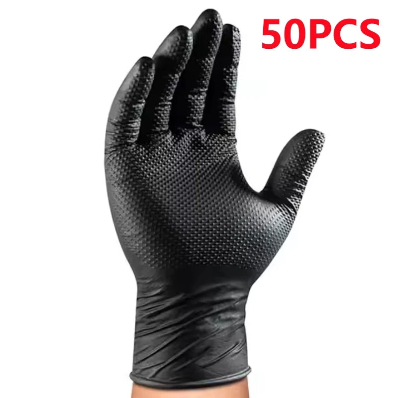 Heavy Duty Black Nitrile Gloves 8mil — Diamond Grip Tattoo & Mechanic (10/30/50pcs)