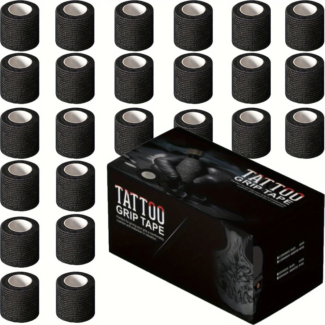 Disposable Tattoo Grip Cover Wrap — Self-Adhesive Bandage Tape (3/6/12/24/48pcs)