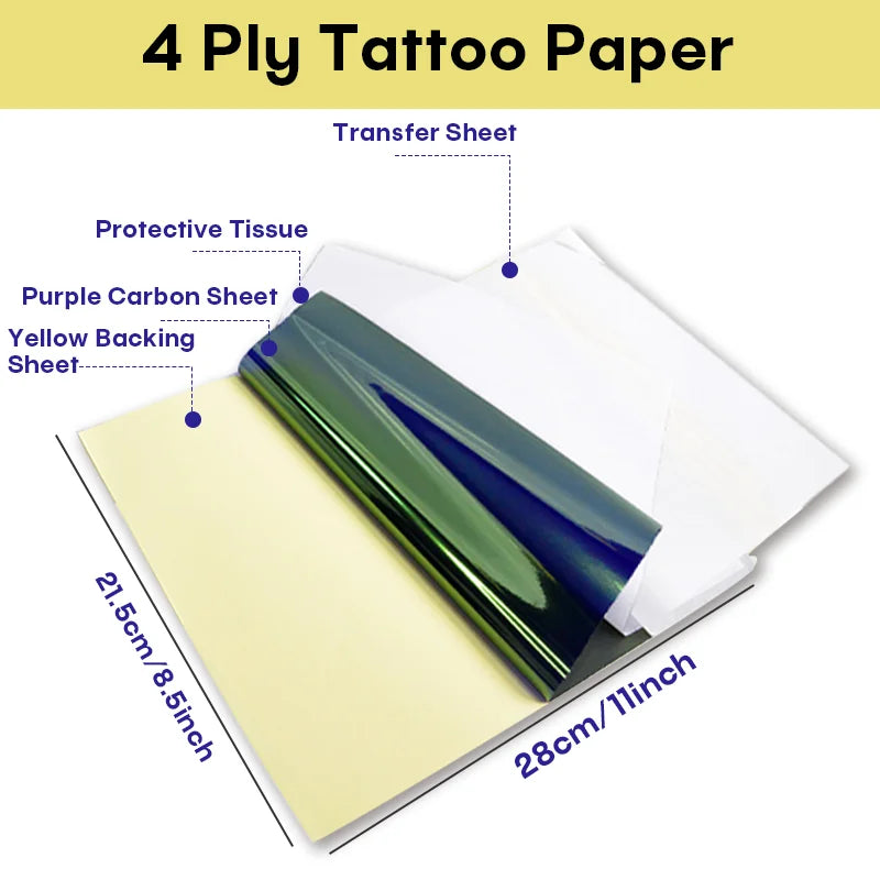 POSEIDON Tattoo Transfer Stencil Paper A4 — 4-Layer Thermal Carbon Paper (10/30/50/100pcs)