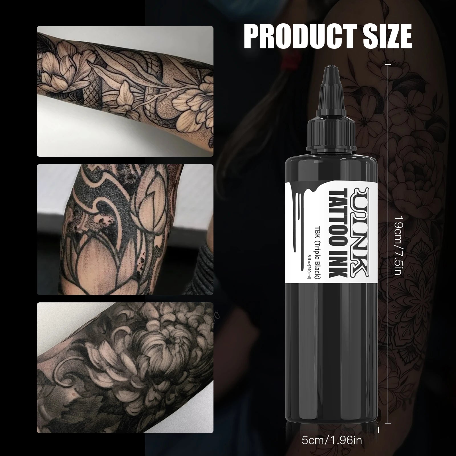 Professional Black Tattoo Ink — 240ml Triple Black